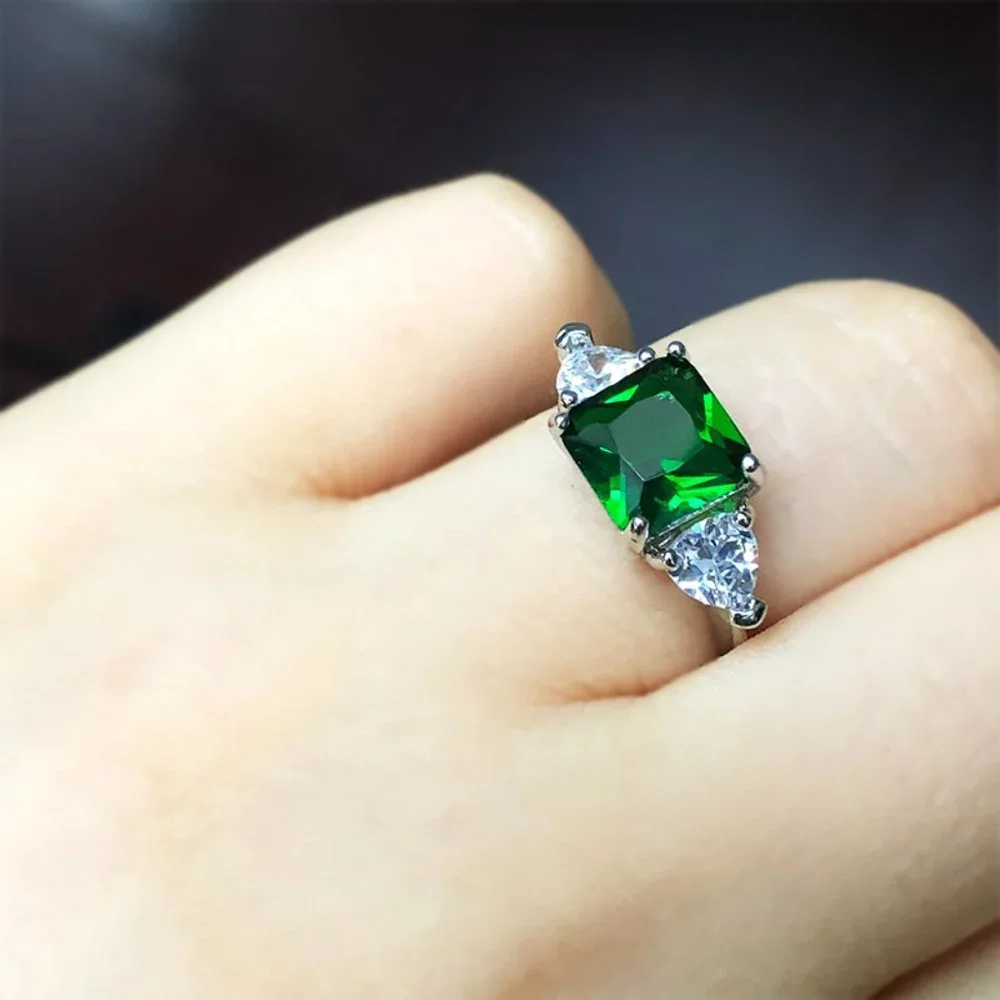 💥 Dainty Square Gemstone Zircon Princess Cut Green Rings for Women, EVGG1240 - Picture 5 of 8